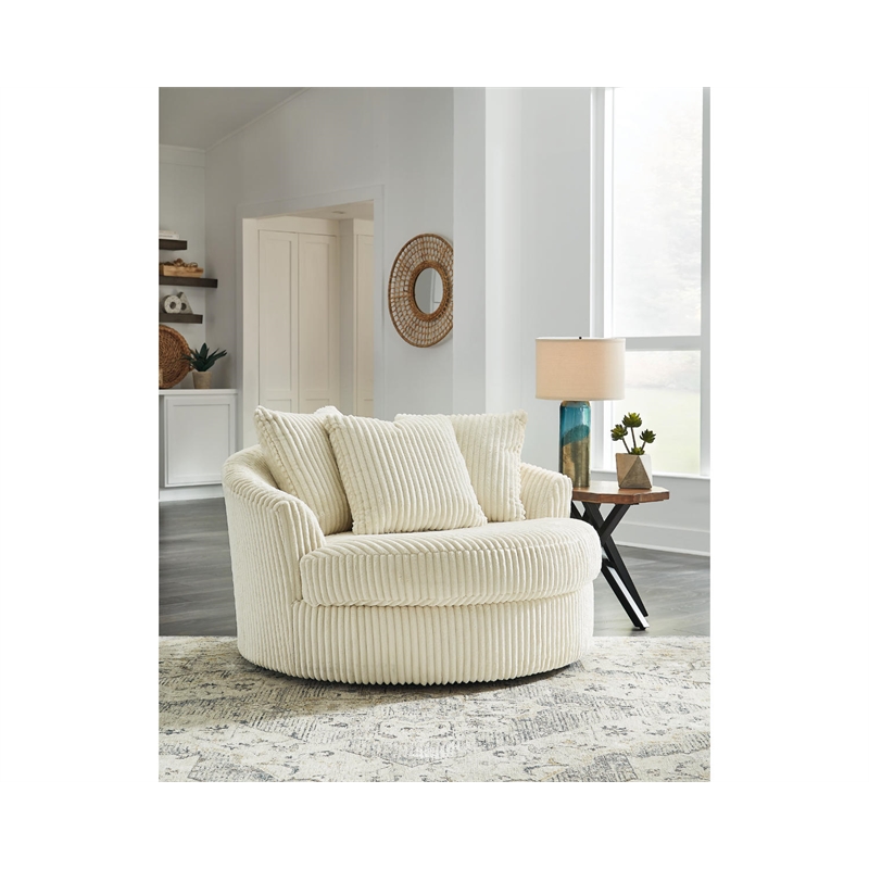 Signature Design by Ashley Lindyn Oversized Swivel Fabric Accent Chair in Ivory