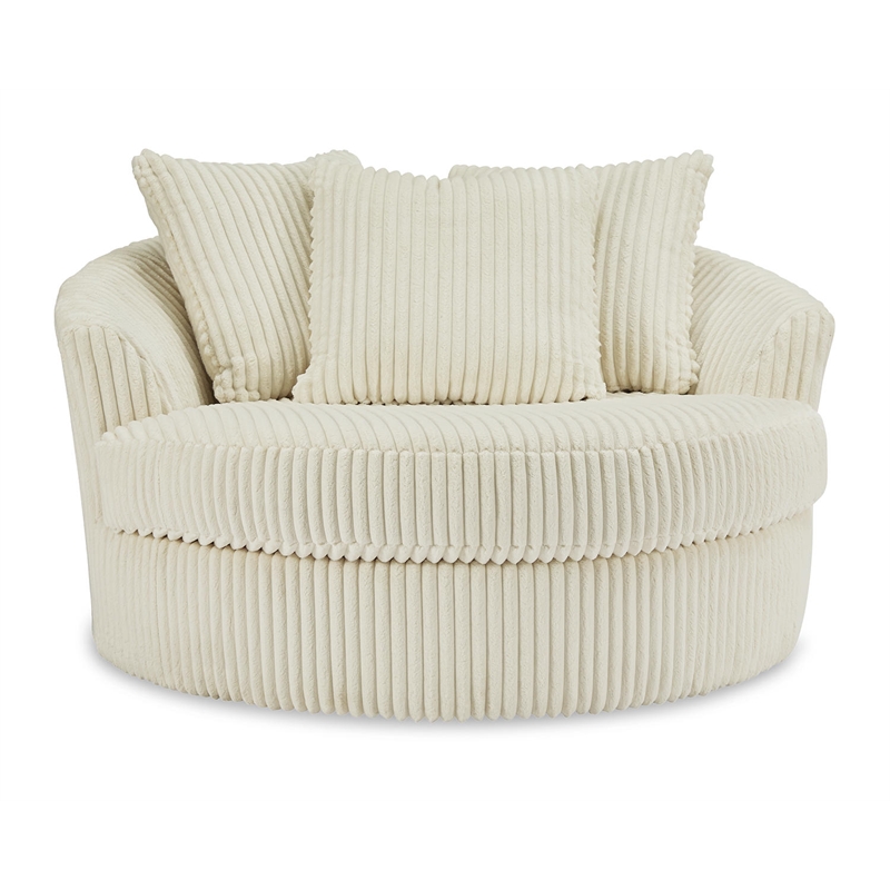 Signature Design by Ashley Lindyn Oversized Swivel Fabric Accent Chair in Ivory