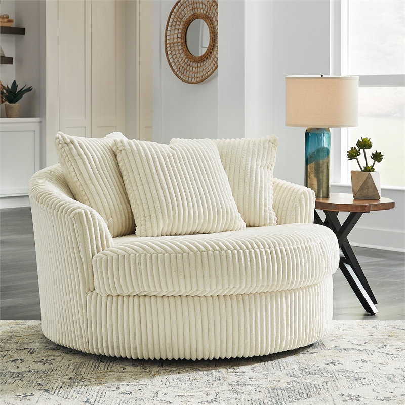 signature design by ashley lindyn oversized swivel fabric accent chair in ivory