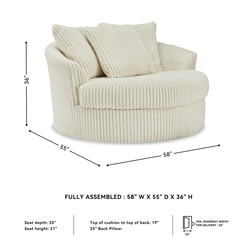 signature design by ashley lindyn oversized swivel fabric accent chair in ivory