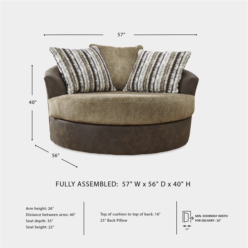 Ashley Furniture Alesbury Oversized Faux Leather Swivel Accent Chair in Brown