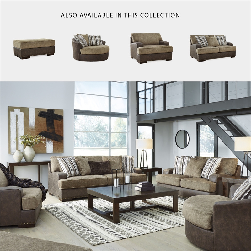 Ashley Furniture Alesbury Oversized Faux Leather Swivel Accent Chair in Brown