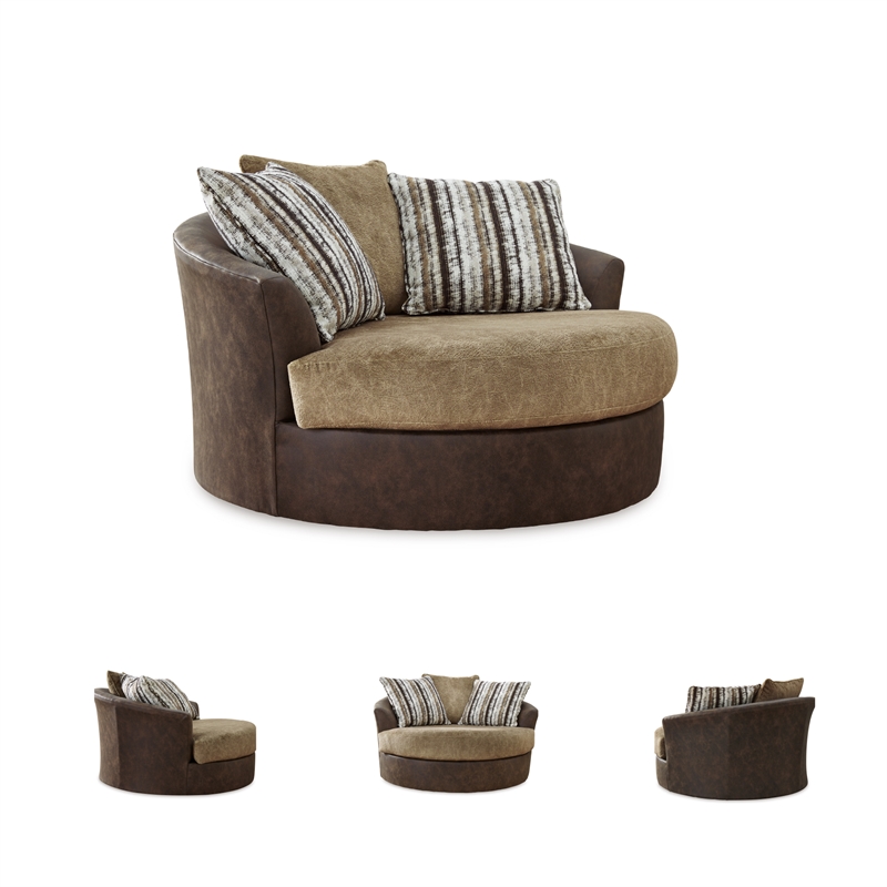 Ashley Furniture Alesbury Oversized Faux Leather Swivel Accent Chair in Brown