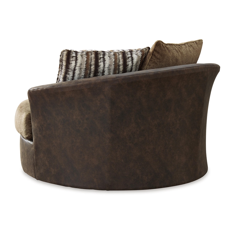 Ashley Furniture Alesbury Oversized Faux Leather Swivel Accent Chair in Brown