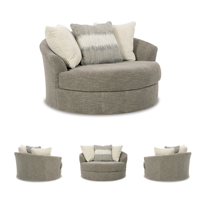 Ashley Furniture Creswell Oversized Swivel Fabric Accent Chair in Stone Gray