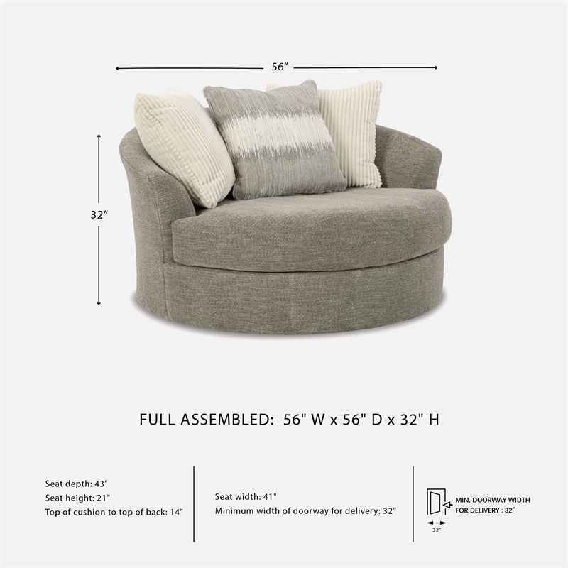 Ashley Furniture Creswell Oversized Swivel Fabric Accent Chair in Stone Gray