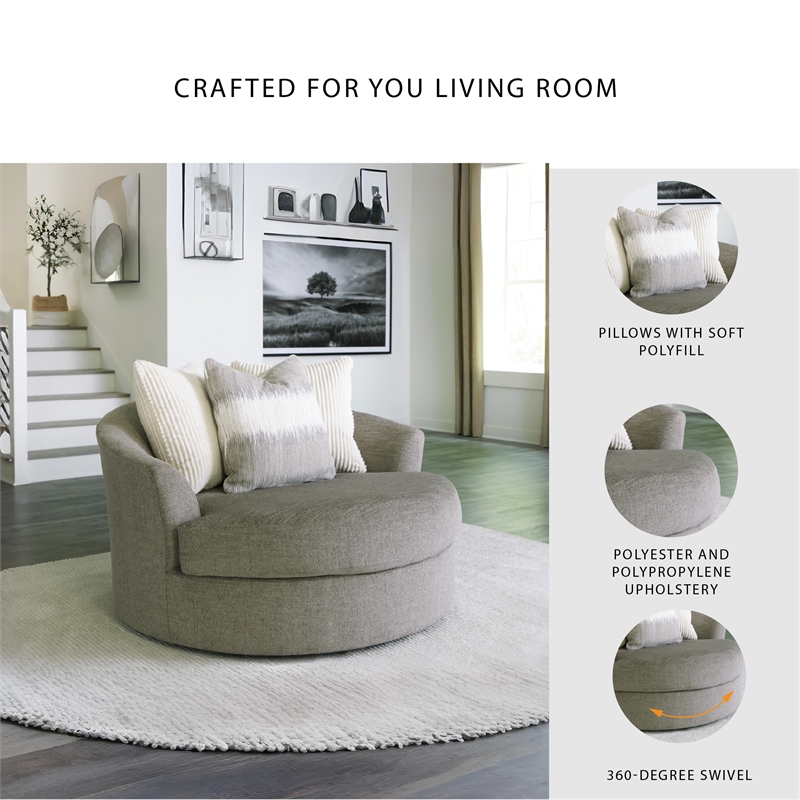Ashley Furniture Creswell Oversized Swivel Fabric Accent Chair in Stone Gray