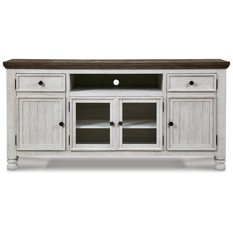 Ashley Furniture Havalance Wood TV Stand for TVs up to 85 in White and Gray