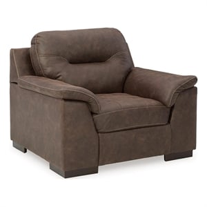 ashley furniture maderla faux leather & wood chair in walnut dark brown