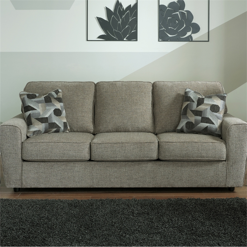 Ashley Furniture Cascilla Contemporary Fabric & Wood Sofa in Light Gray