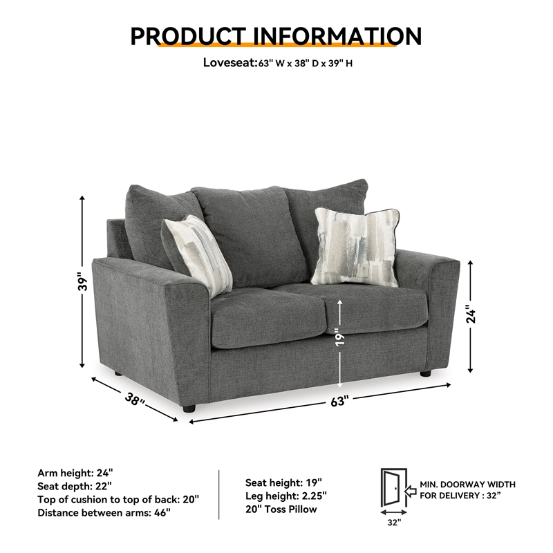 Signature Design by Ashley Stairatt Contemporary Fabric & Wood Loveseat in Gray