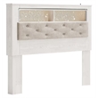 Ashley Furniture Altyra Queen Upholstered Bookcase Headboard in White/Light Gray