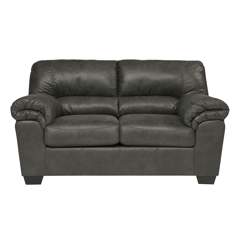 Signature Design by Ashley Bladen Faux Leather & Wood Loveseat in Gray