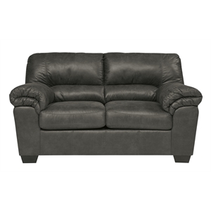 Signature Design by Ashley Bladen Faux Leather & Wood Loveseat in Gray