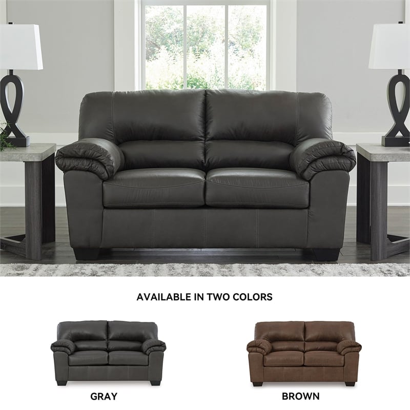 Signature Design by Ashley Bladen Faux Leather & Wood Loveseat in Gray