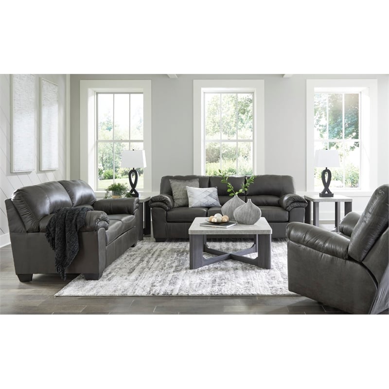 Signature Design by Ashley Bladen Faux Leather & Wood Loveseat in Gray
