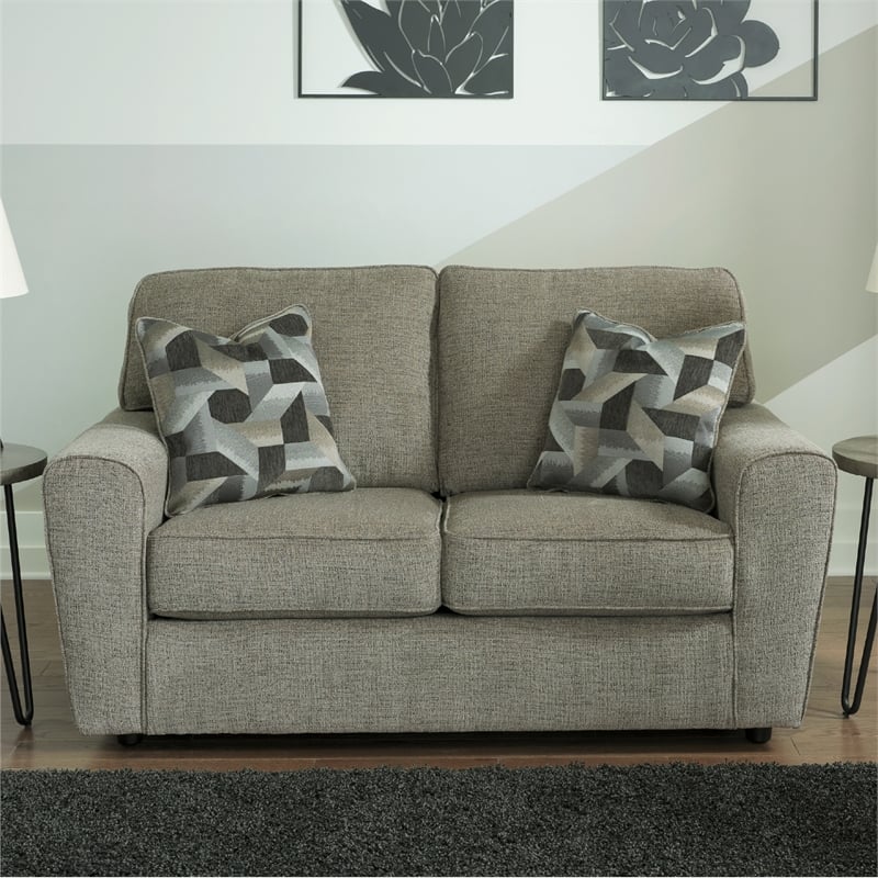 Ashley Furniture Cascilla Contemporary Fabric & Wood Loveseat in Light Gray