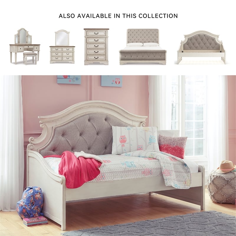 Signature Design by Ashley Realyn Fabric Twin Day Bed in White and Light Gray