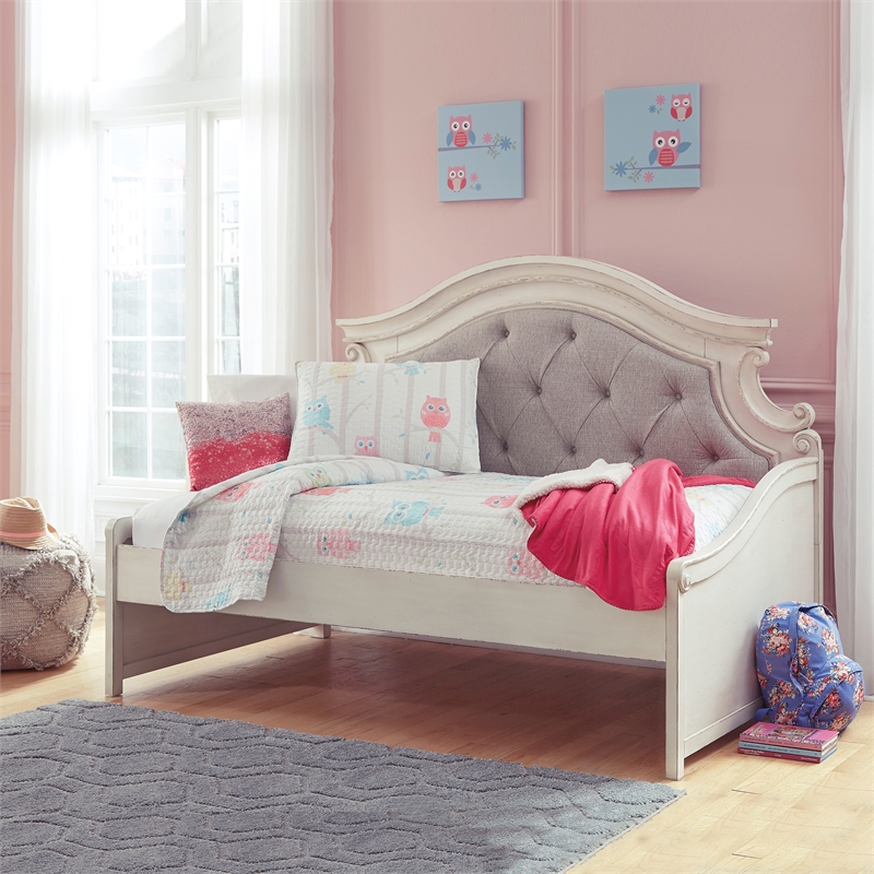 Signature Design by Ashley Realyn Fabric Twin Day Bed in White and Light Gray