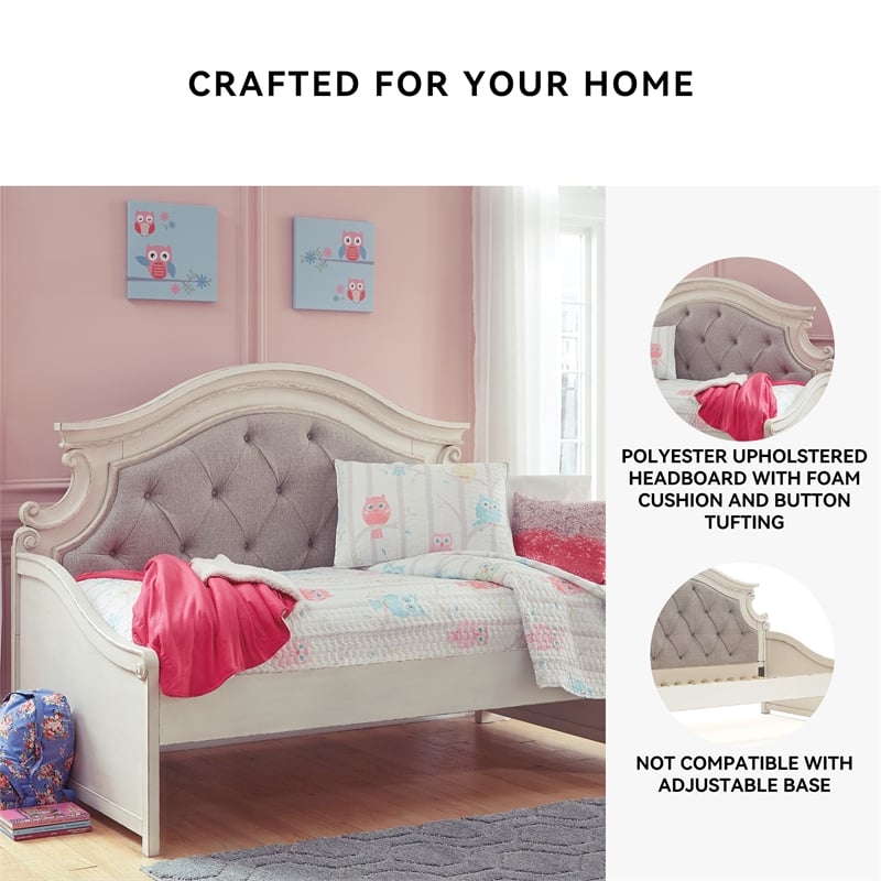 Signature Design by Ashley Realyn Fabric Twin Day Bed in White and Light Gray