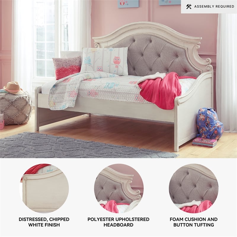 Signature Design by Ashley Realyn Fabric Twin Day Bed in White and Light Gray