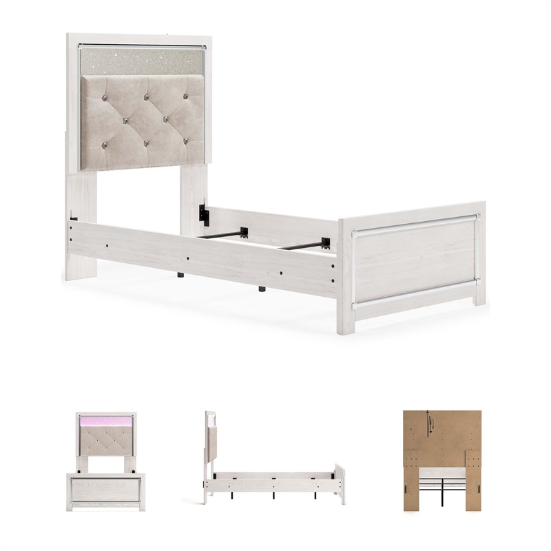 Ashley Furniture Altyra Upholstered Fabric King Panel Headboard in White/Gray