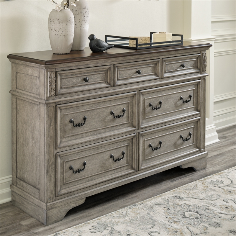 Ashley Furniture Lodenbay 7-Drawer Wood Dresser in Gray & Dark Brown