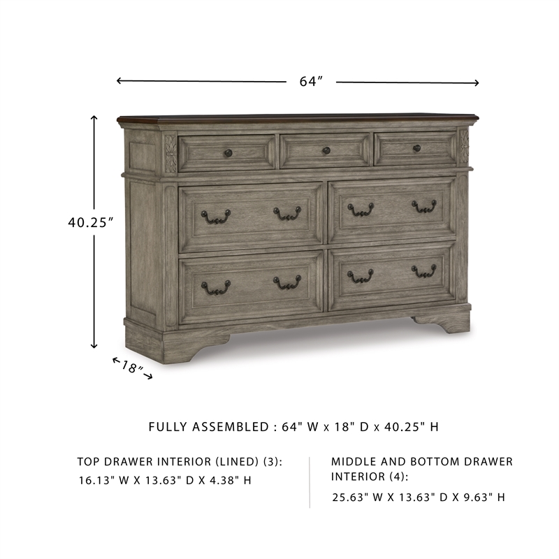 Ashley Furniture Lodenbay 7-Drawer Wood Dresser in Gray & Dark Brown