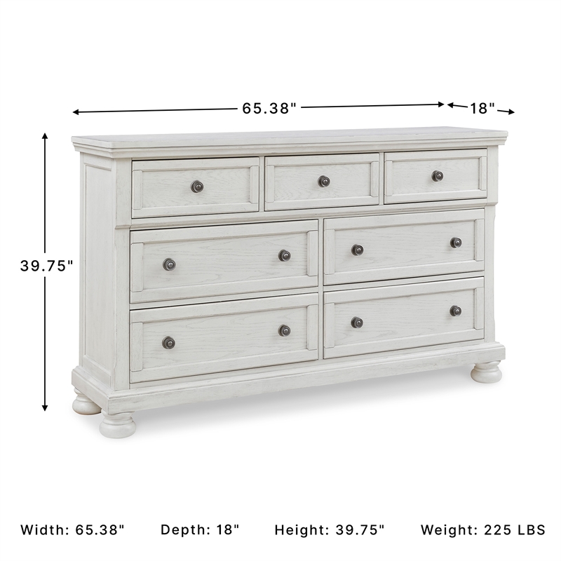 Ashley Furniture Robbinsdale 7-Drawer Wood Dresser in Antiqued White