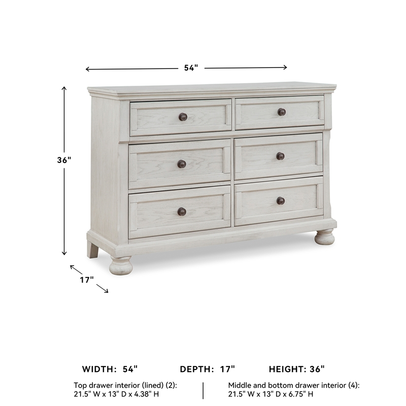 Ashley Furniture Robbinsdale 6-Drawer Wood Dresser in Antiqued White