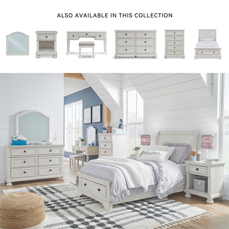 Ashley Furniture Robbinsdale 6-Drawer Wood Dresser in Antiqued White