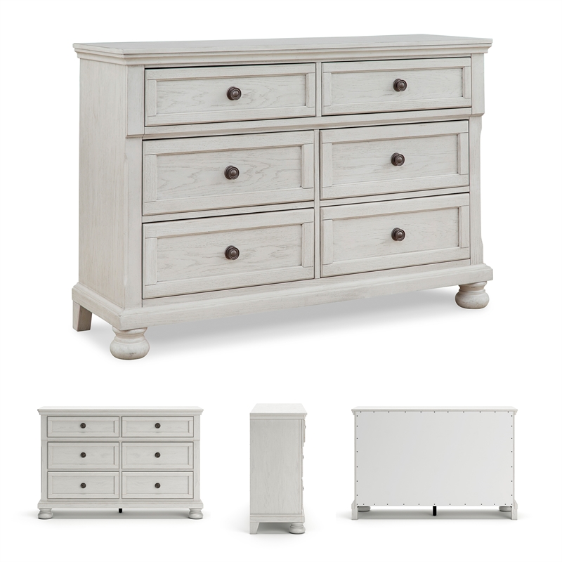 Ashley Furniture Robbinsdale 6-Drawer Wood Dresser in Antiqued White