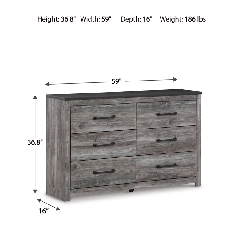 Ashley Furniture Bronyan 6-Drawer Contemporary Wood Dresser in Gray