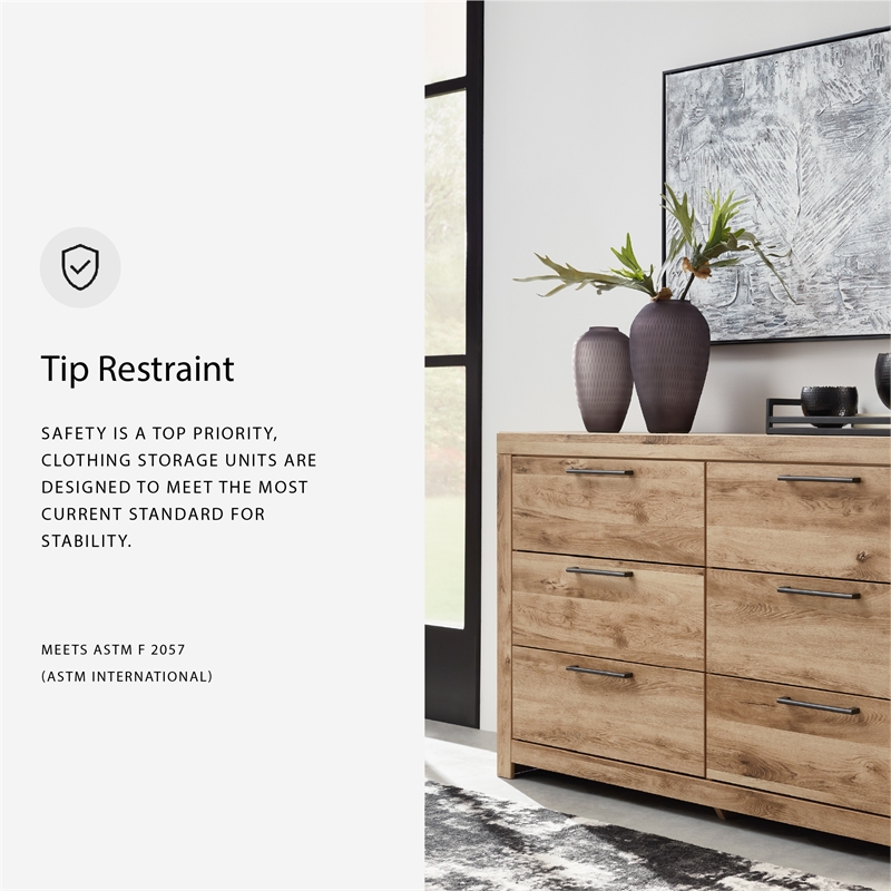 Ashley Furniture Hyanna 6-Drawer Farmhouse Wood Dresser in Light Brown