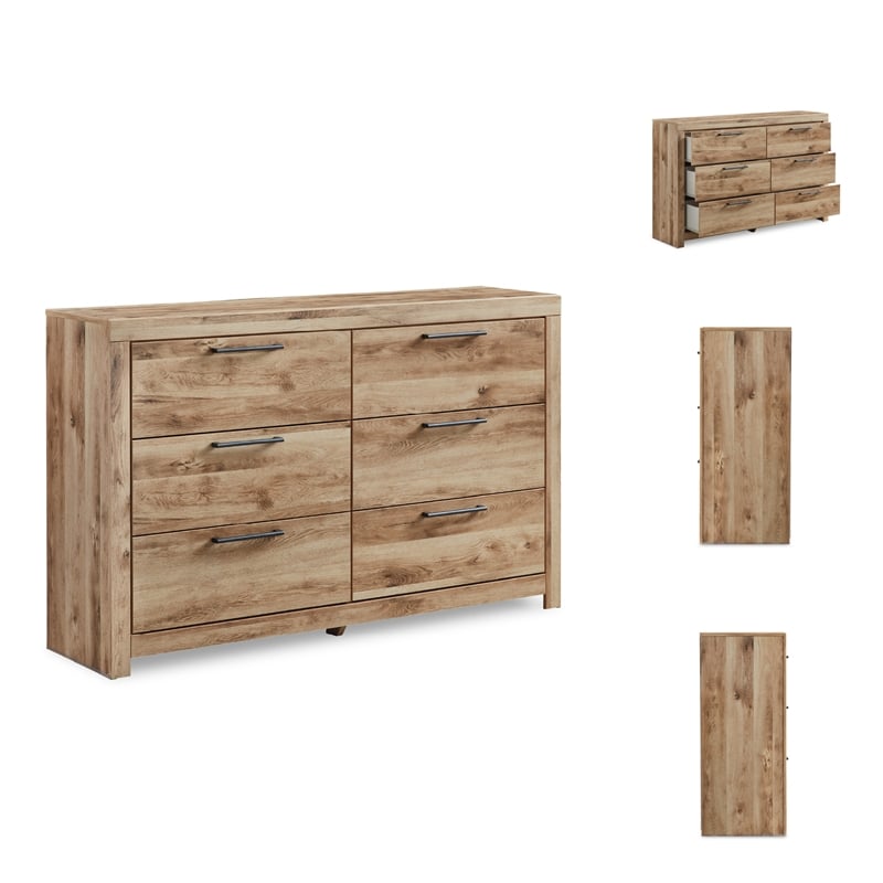 Ashley Furniture Hyanna 6-Drawer Farmhouse Wood Dresser in Light Brown