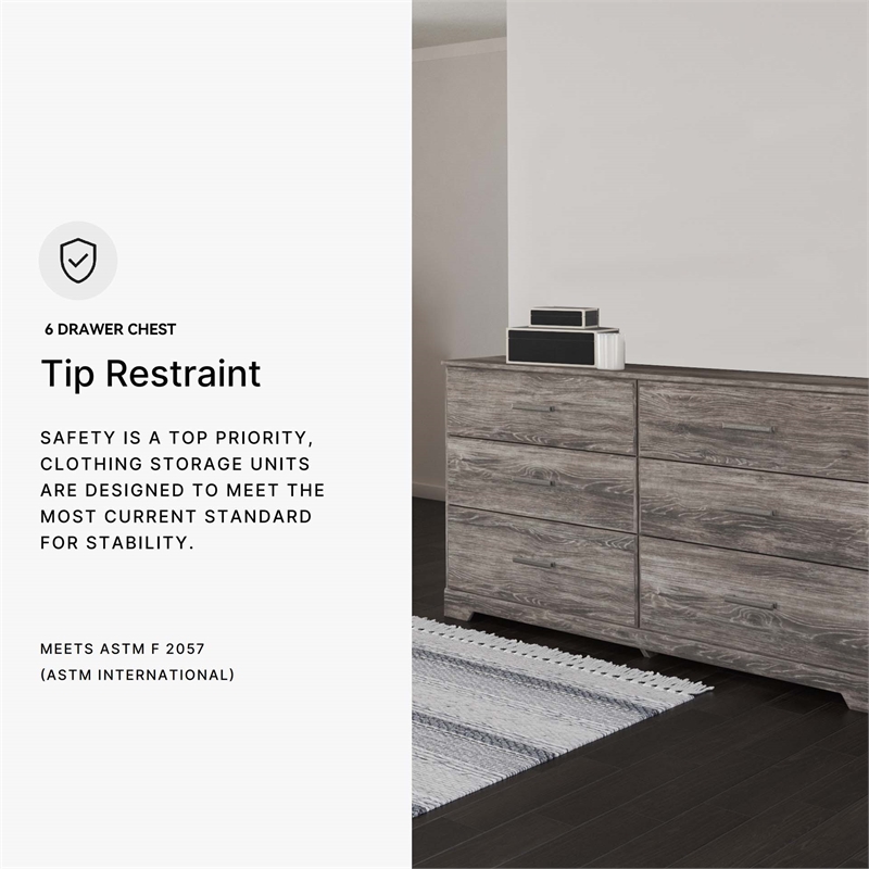 Ashley Furniture Ralinksi 6-Drawer Farmhouse Wood Dresser in Gray