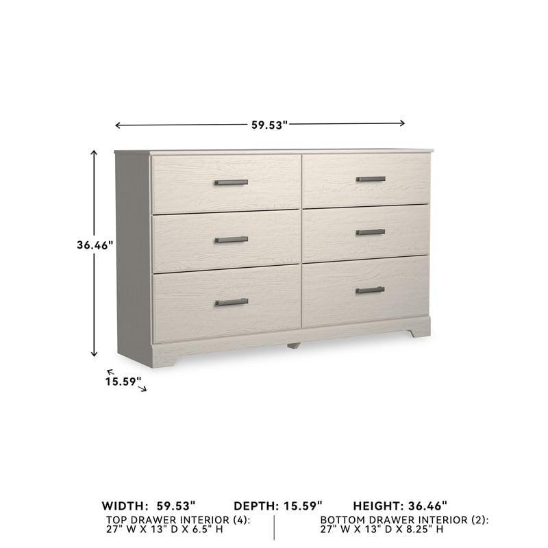 Ashley Furniture Stelsie 6-Drawer Coastal Wood Dresser in White