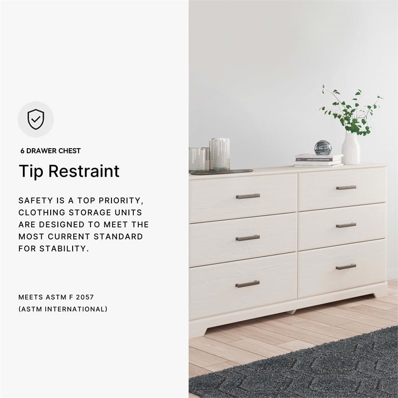 Ashley Furniture Stelsie 6-Drawer Coastal Wood Dresser in White