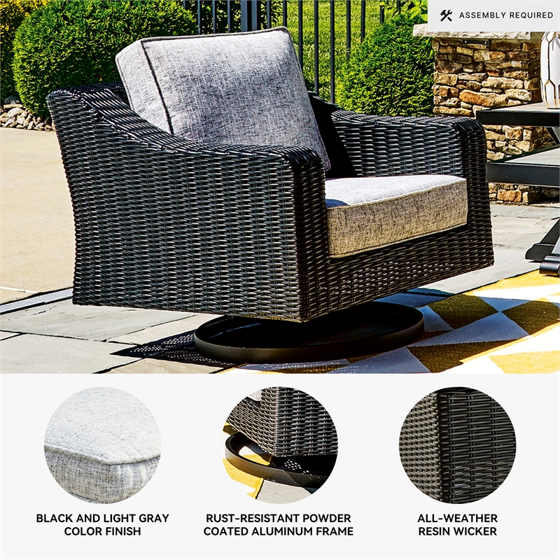 Signature Design by Ashley Beachcroft Black Outdoor Swivel Lounge with Cushion