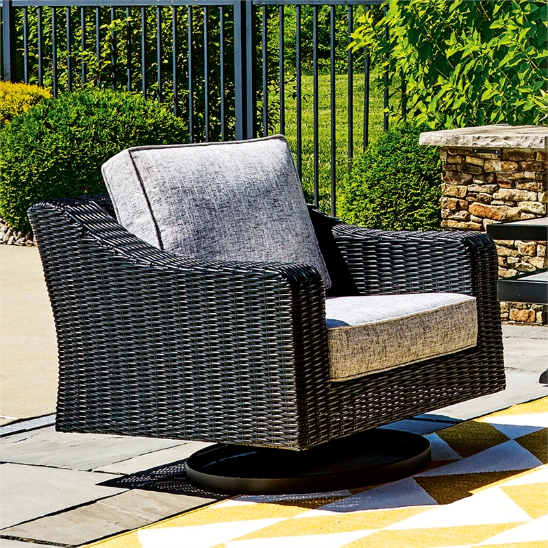 Signature Design by Ashley Beachcroft Black Outdoor Swivel Lounge with Cushion