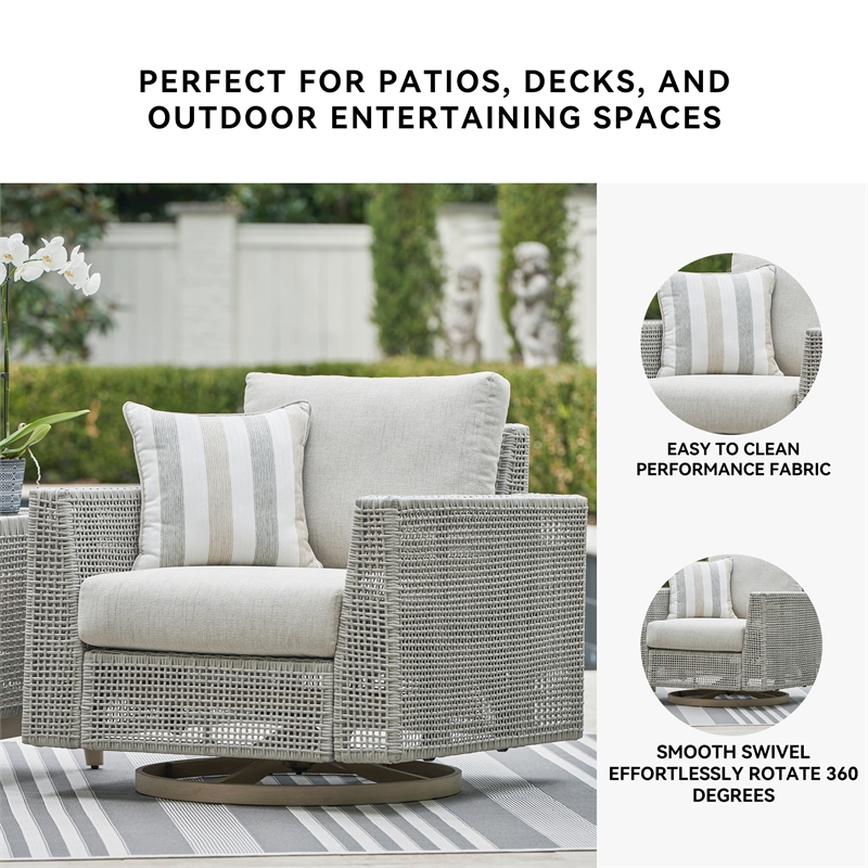 Signature Design by Ashley Seton Creek Gray Outdoor Swivel Lounge with Cushion