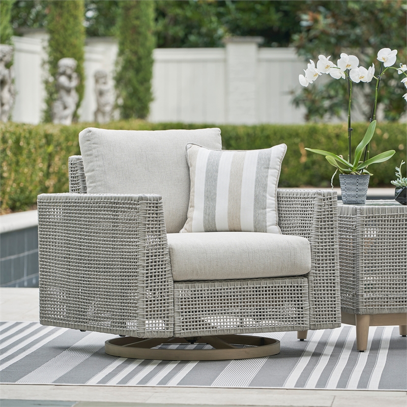 Signature Design by Ashley Seton Creek Gray Outdoor Swivel Lounge with Cushion