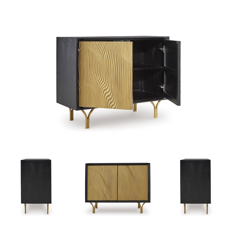 Signature Design by Ashley Tayner Black & Gold Finish Accent Cabinet