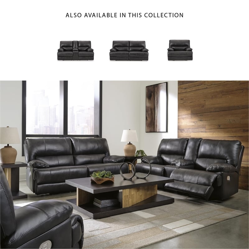 Signature Design by Ashley Mountainous Black Power Reclining Sofa