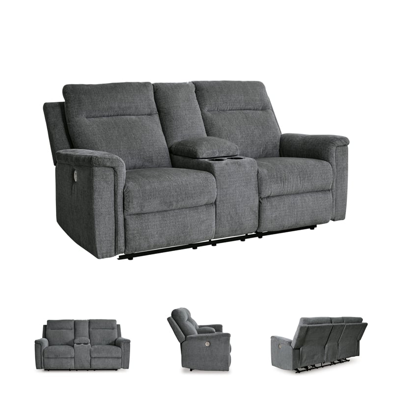 Signature Design by Ashley Barnsana Gray Power Reclining Loveseat with Console