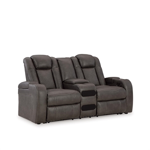 Ashley Furniture Fyne-Dyme Dark Gray Power Reclining Loveseat with Console