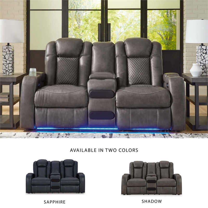 Ashley Furniture Fyne-Dyme Dark Gray Power Reclining Loveseat with Console