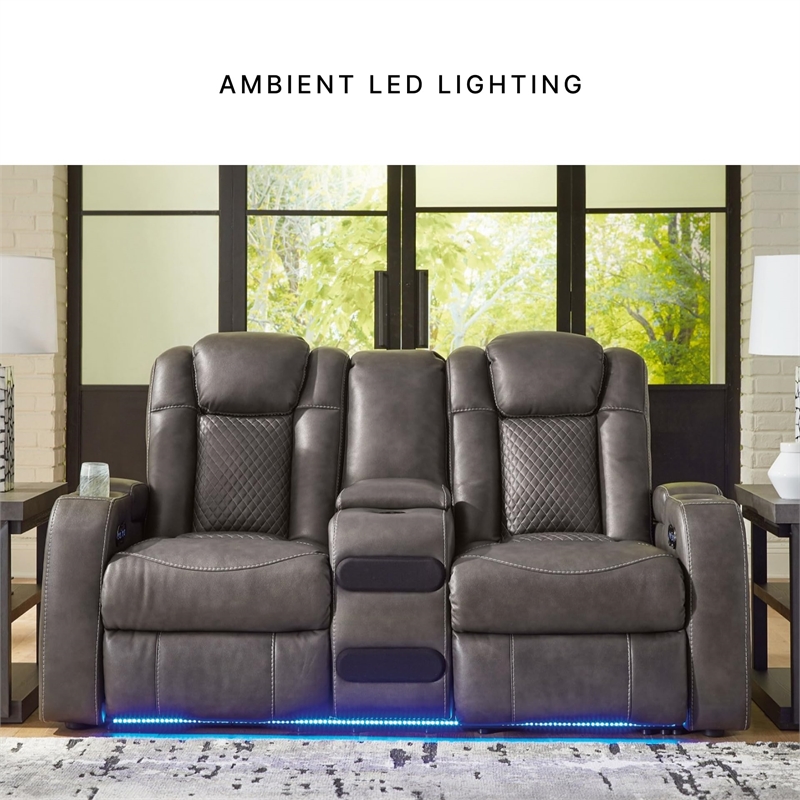 Ashley Furniture Fyne-Dyme Dark Gray Power Reclining Loveseat with Console