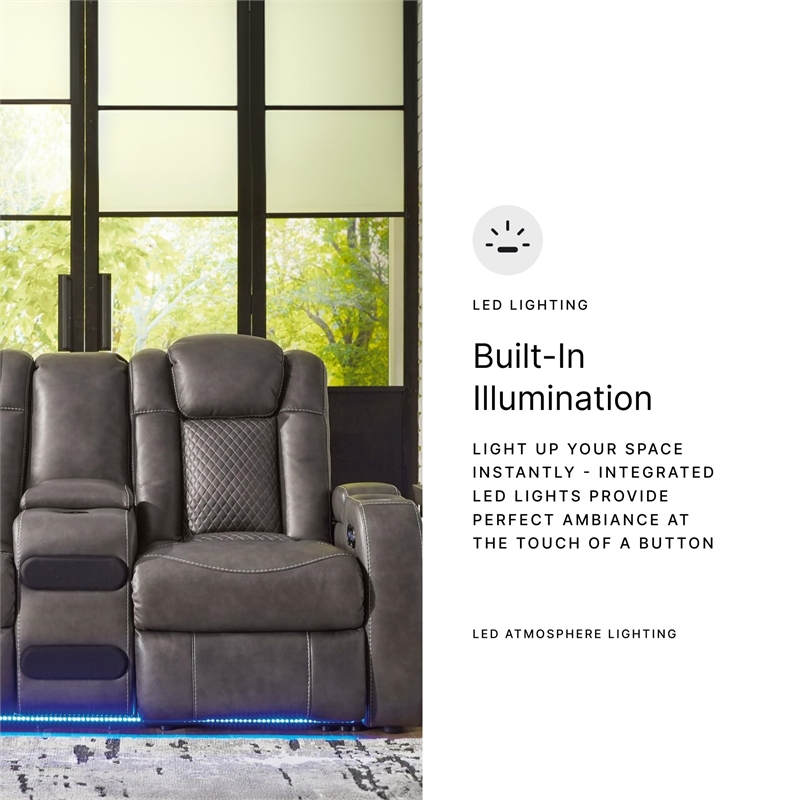 Ashley Furniture Fyne-Dyme Dark Gray Power Reclining Loveseat with Console