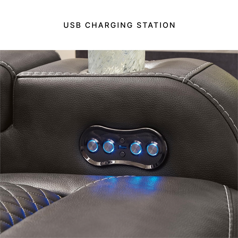 Ashley Furniture Fyne-Dyme Dark Gray Power Reclining Loveseat with Console